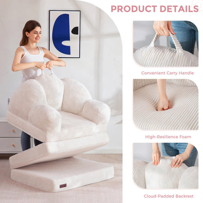 MAXYOYO Folding Sofa Bed with Backrest, Floral Shaped 2 in 1 Convertible Sofa to Comfy Faux Fur Bean Bag Chair for Adults