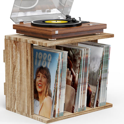 Emfogoo Vinyl Record Storage Wall Mounted Holds 100 LP Albums, 3-Tier Organizer Cabinet with Wall Mount
