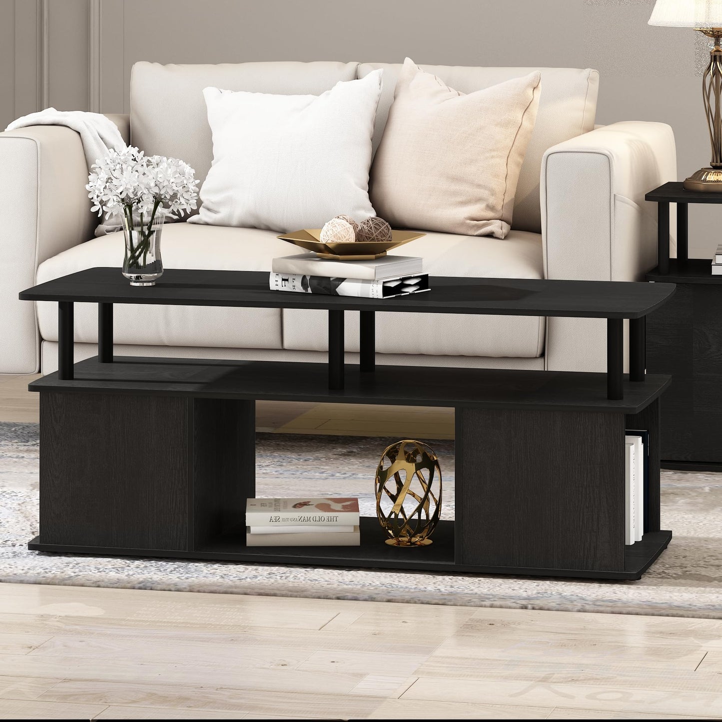 Furinno JAYA TV Stand, Entertainment Center, TV Console for TV up to 50 Inch with Open Storage Compartment, for Living Room, Bedroom, Black