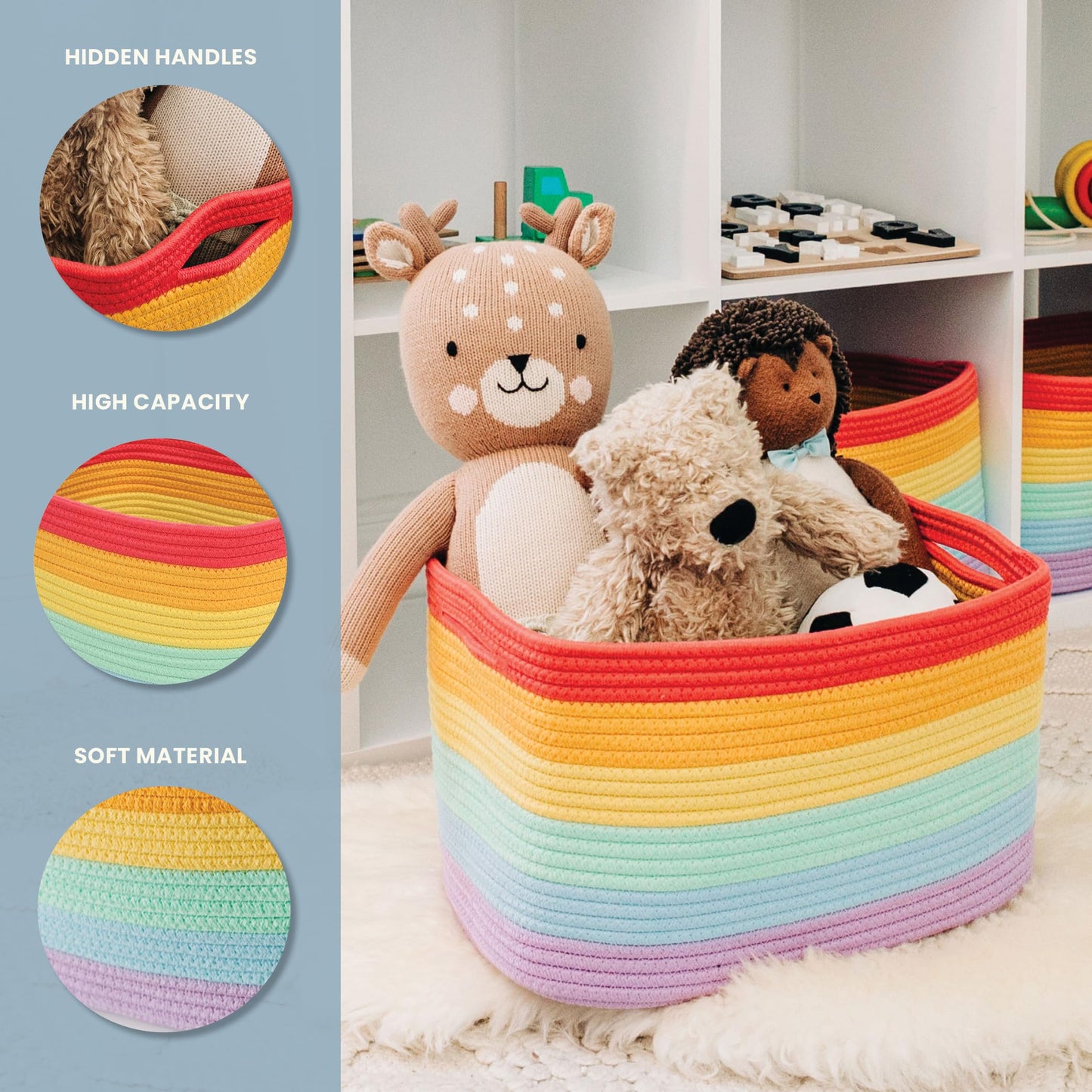 OrganiHaus Pack of 3 Toy Basket for Kids, Cotton Rope Baskets for Towel Storage, Blanket Basket, Woven Storage Basket, Bathroom Storage Baskets