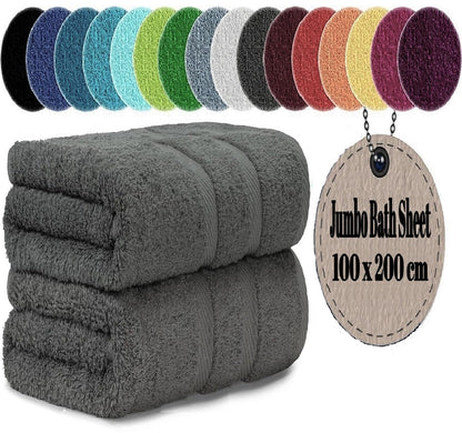 LoomTrove Pack of 2 Extra Large Jumbo Bath Sheets 100 x 200 cm 100% Egyptian Combed Cotton XL Towels Quick Dry Big Bath Sheet Super Soft Hotel