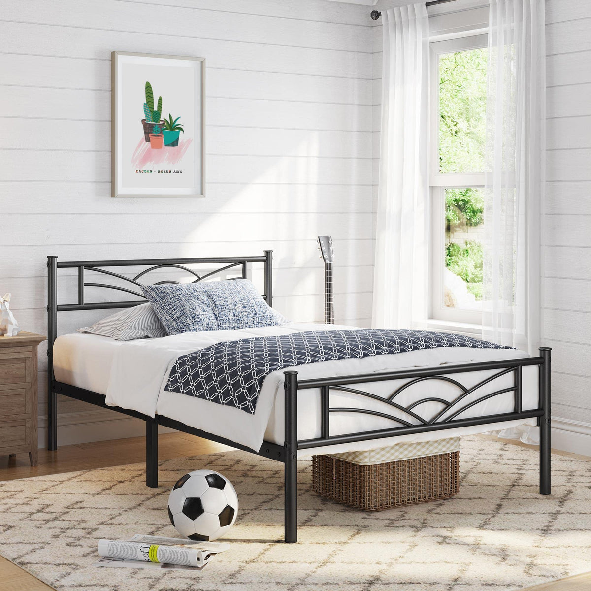 Yaheetech 3ft Single Metal Bed Frame with Cloud-inspired Design, Black