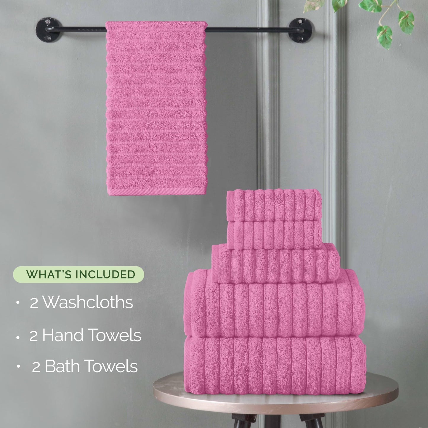 Elegant Comfort 100% Turkish Cotton Corduroy Ribbed Luxury Bath Towels 6-Piece Set, Premium Feel - Quick Dry, Highly Absorbent
