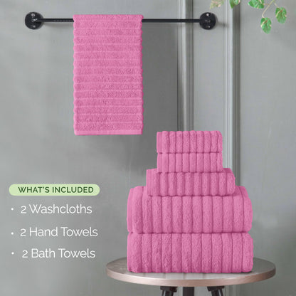Elegant Comfort 100% Turkish Cotton Corduroy Ribbed Luxury Bath Towels 6-Piece Set, Premium Feel - Quick Dry, Highly Absorbent