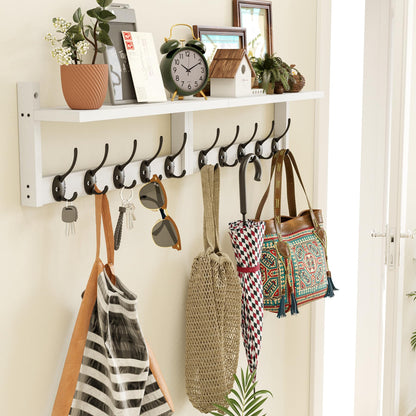 AMBIRD 87cm Wooden Wall Coat Hooks with Shelf - Stylish and Practical Wall-Mounted Storage - 10 Hooks for Hanging Coats, Hats, Keys, Bags, Scarves