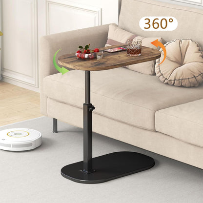 Gelory Height Adjustable Side Table 360° Swivel End Tables, Black Walnut