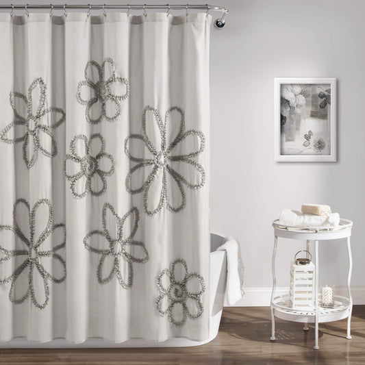 Lush Decor Ruffle Flower Shower Curtain, 72" x 72", Light Gray