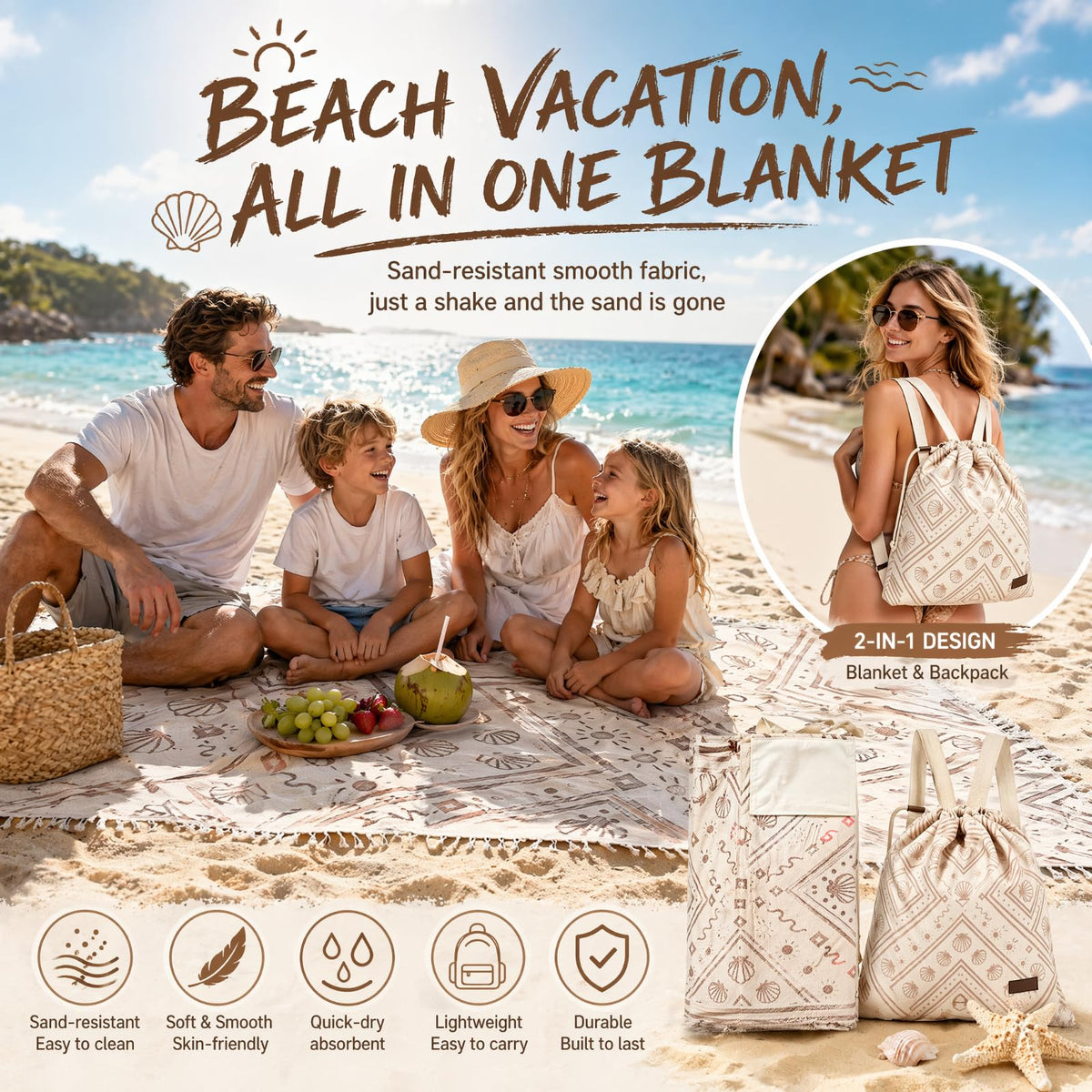 Ruichi 2 in 1 Beach Towel Bag, Convertible Drawstring Beach Towel Backpack
