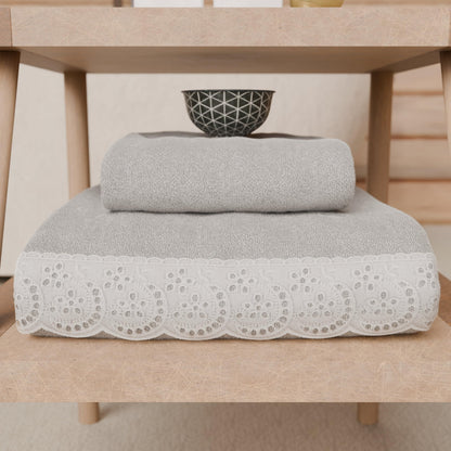 PETTI Artigiani Italiani - 100% Cotton Terry Bath Towels, 1+1 Towel Set, 2 Pieces, 1 Face Towel and 1 Hand Towel, Light Grey