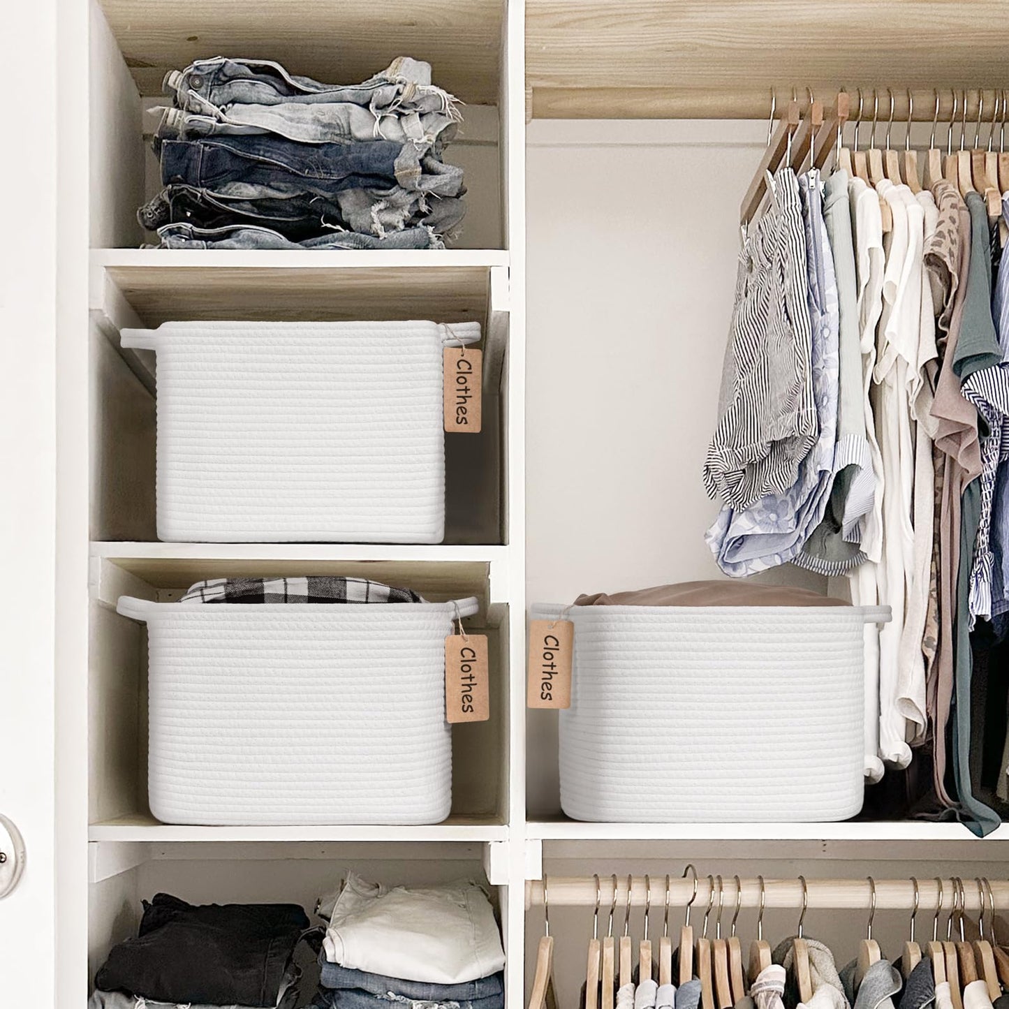 TIMEYARD White Cotton Rope Storage Basket Woven Shelf Basket for Organising