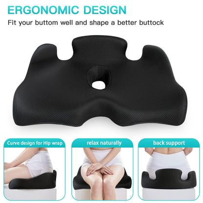 Benazcap Memory Seat Cushion for Office Chair Sciatica & Back Pain Relief Memory Foam Firm Coccyx Pad for Car, Wheelchair, Gaming chair and Desk