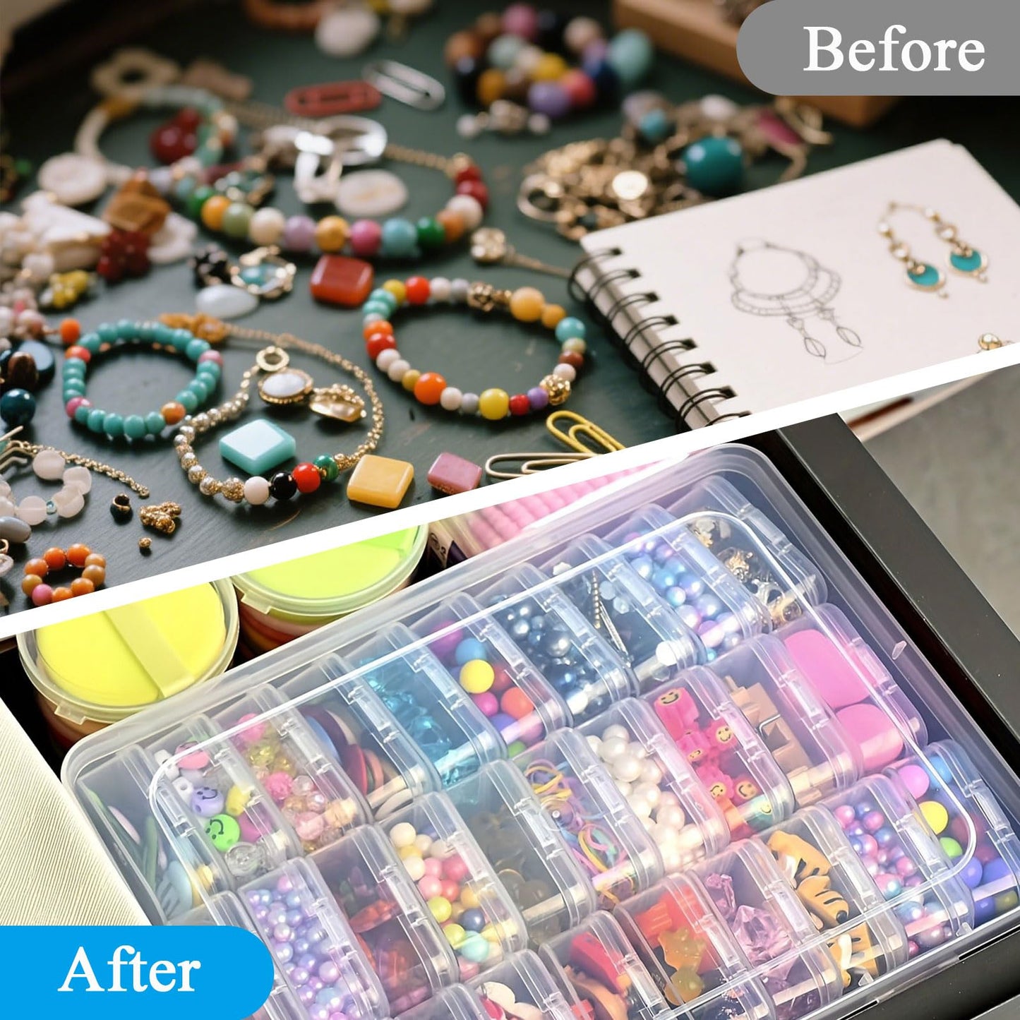 Bead Organiser Storage Box with Lid,ESYFOR 30 Pcs 5.5 x 5.5 x 2cm Bead Storage Box Plastic Transparent Removable Organizer Container for Diamond Art