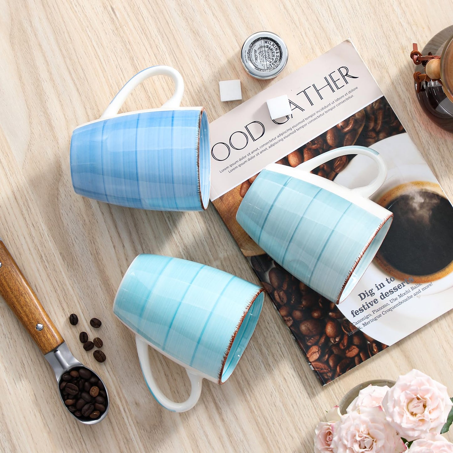 vancasso Bonita Large Mugs Set of 6, 500ml Stoneware Coffee Cup and Mug, Microwave & Dishwasher Safe Tea Cups, Mugs for Hot Drinks, Cool Color