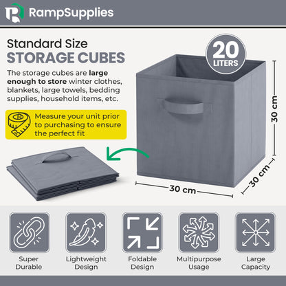 RampSupplies Foldable Storage Cubes with Handles, 30cm x 30cm x 30cm,Fabric Storage Boxes