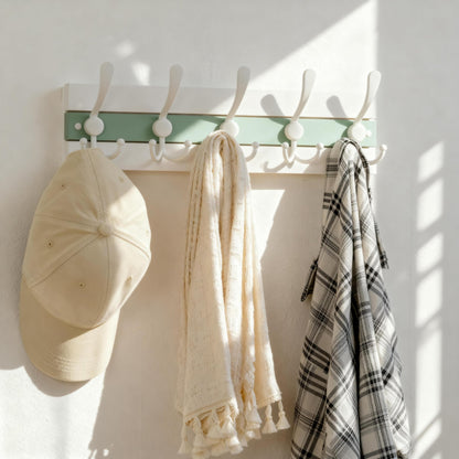SKOLOO Coastal Wall Mounted Coat Rack - 16-7/8" Beach House Entryway Wooden Coat Hook with 5 Hooks for Hanging Coats, Hats or Towels