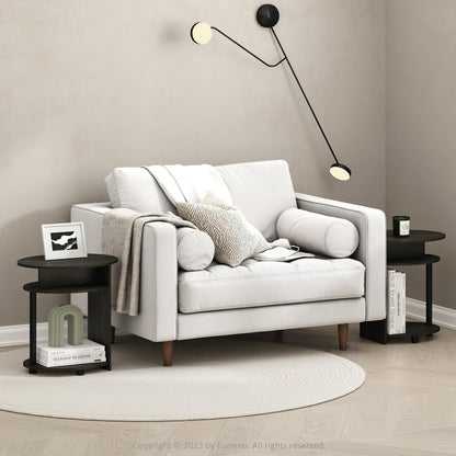 Furinno JAYA Side Table Set of 2, 3-Tier Round End Table with Oval Tabletop, Night Stand, Bedside Table with Open Shelf, for Living Room, Bedroom