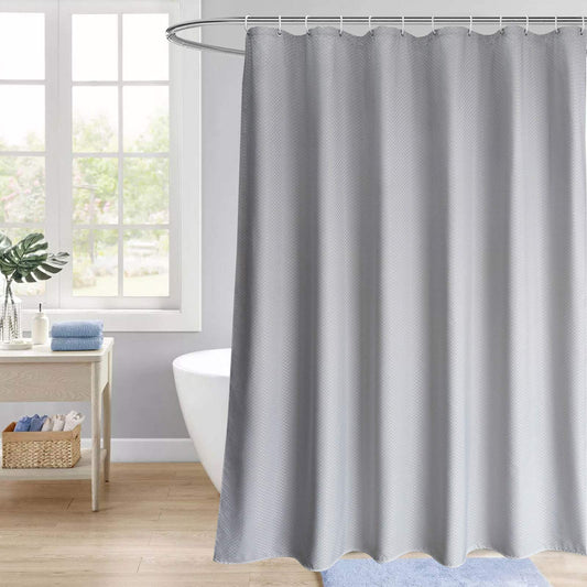 EurCross Grey Waffle Weave Extra Wide Shower Curtain 240 x 180 cm Drop,Water Repellent Mold free Heavy Weighted Fabric Bathroom Shower Curtains fit