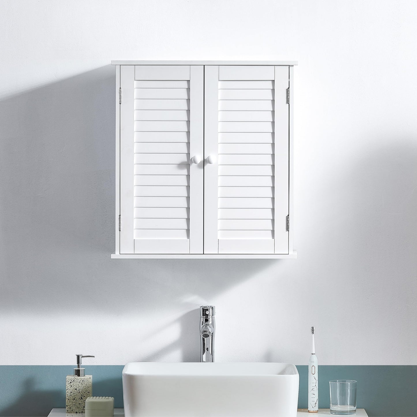 Bath Vida Double Door Shutter Wall Mounted Bathroom Cabinet, Wood, White
