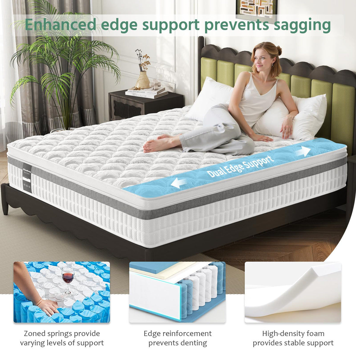 SZsuilong 4ft6 Double Mattress, 11 inch Hybrid Double Size Mattresses Pocket Sprung, 7-Zone Orthpaedic Mattress Medium Firm for Pressure Relief