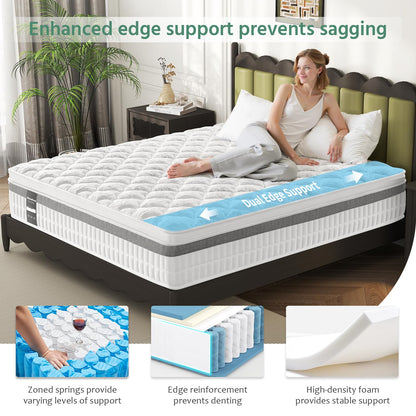 SZsuilong 4ft6 Double Mattress, 11 inch Hybrid Double Size Mattresses Pocket Sprung, 7-Zone Orthpaedic Mattress Medium Firm for Pressure Relief