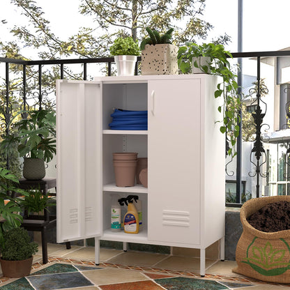 GREATMEET Metal Locker Storage Cabinet, White Accent Storage Cabinet, Metal Pantry Cabinets with Doors,Locker for Living Room,Kitchen,Office