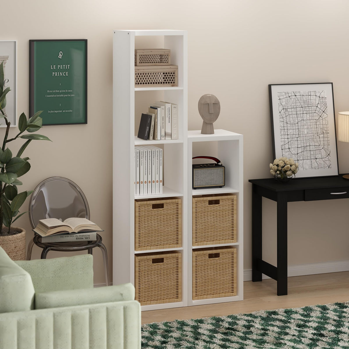 Furinno Cubicle Open Back Decorative Verticle Cube Storage Organizer, 5-Cube, White