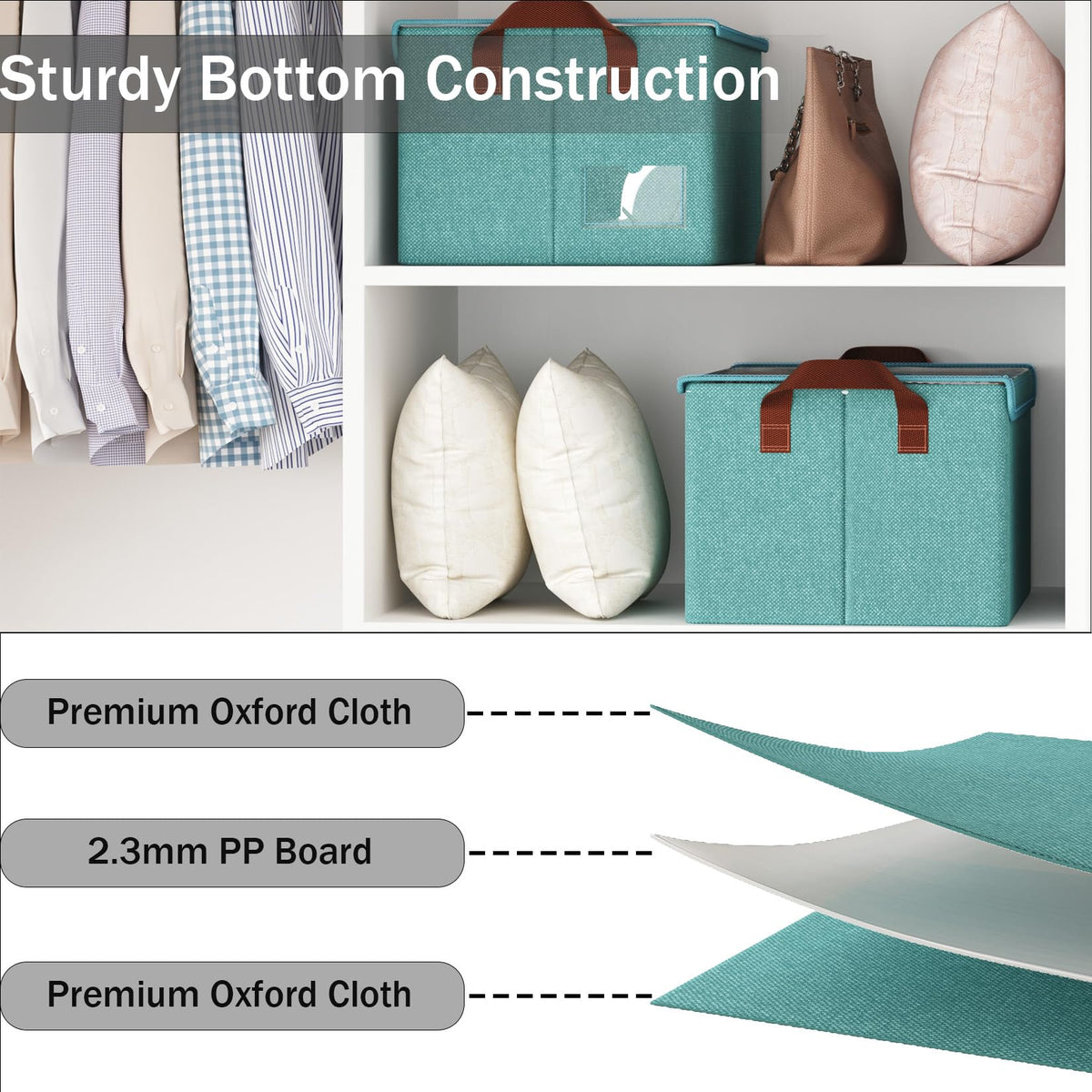 AARAINBOW Wardrobe Clothes Storage Box with Lid & Handle, 4 Pcs Fabric Storage Boxes with Metal Frame