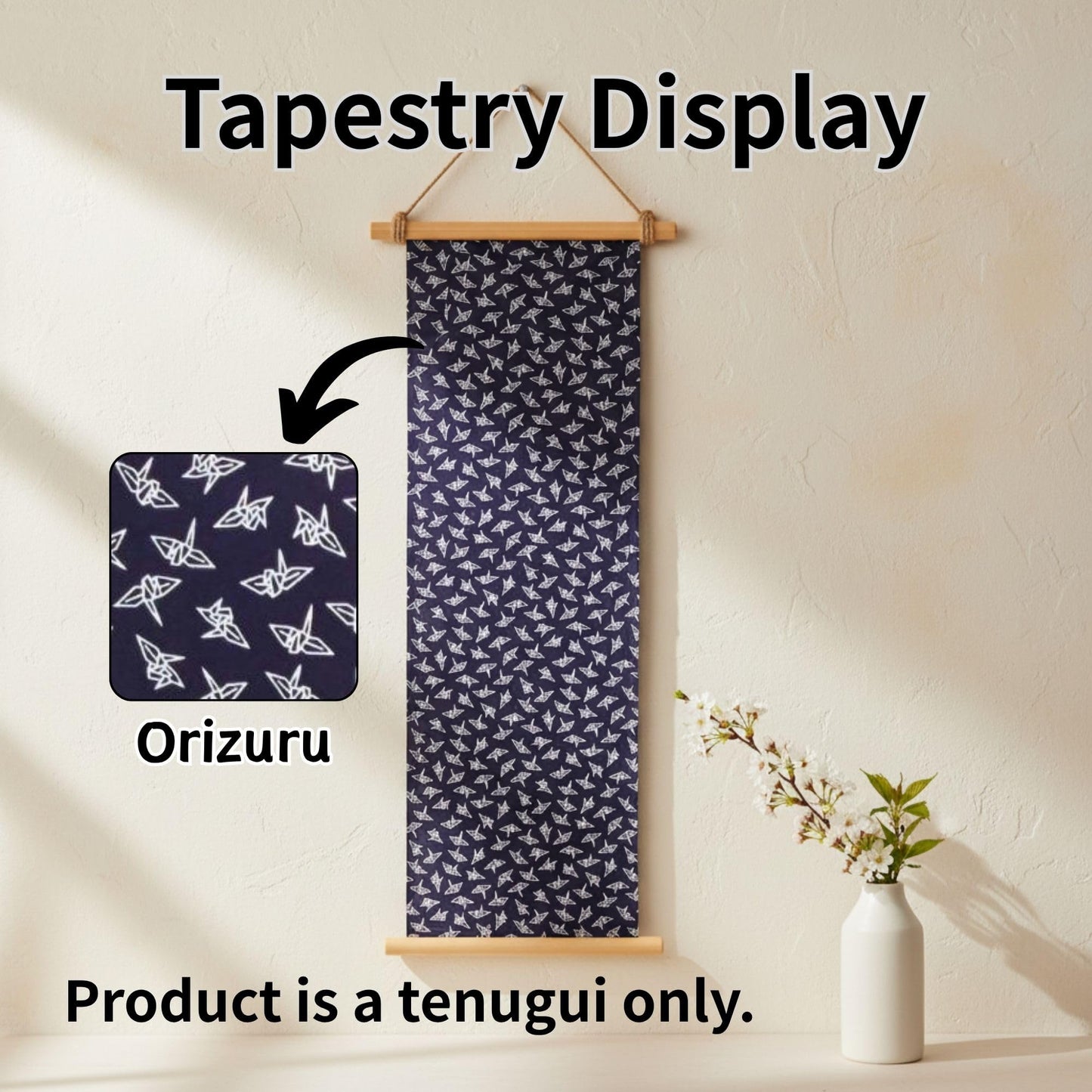 Japanese Tenugui Towel, 34.64"L x 12.99"W, Traditional 6 Patterns Set