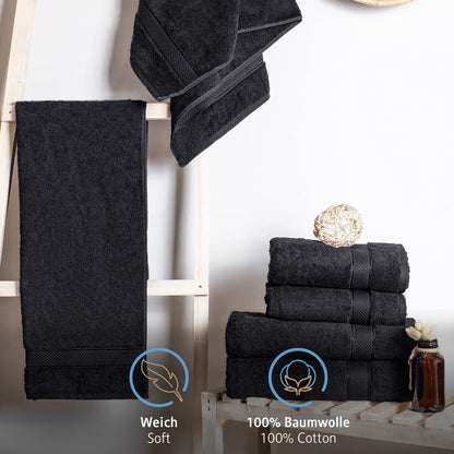 Komfortec Set of 4 Hand Towels 50 x 100 cm 100% Cotton Terry Towelling Soft Black