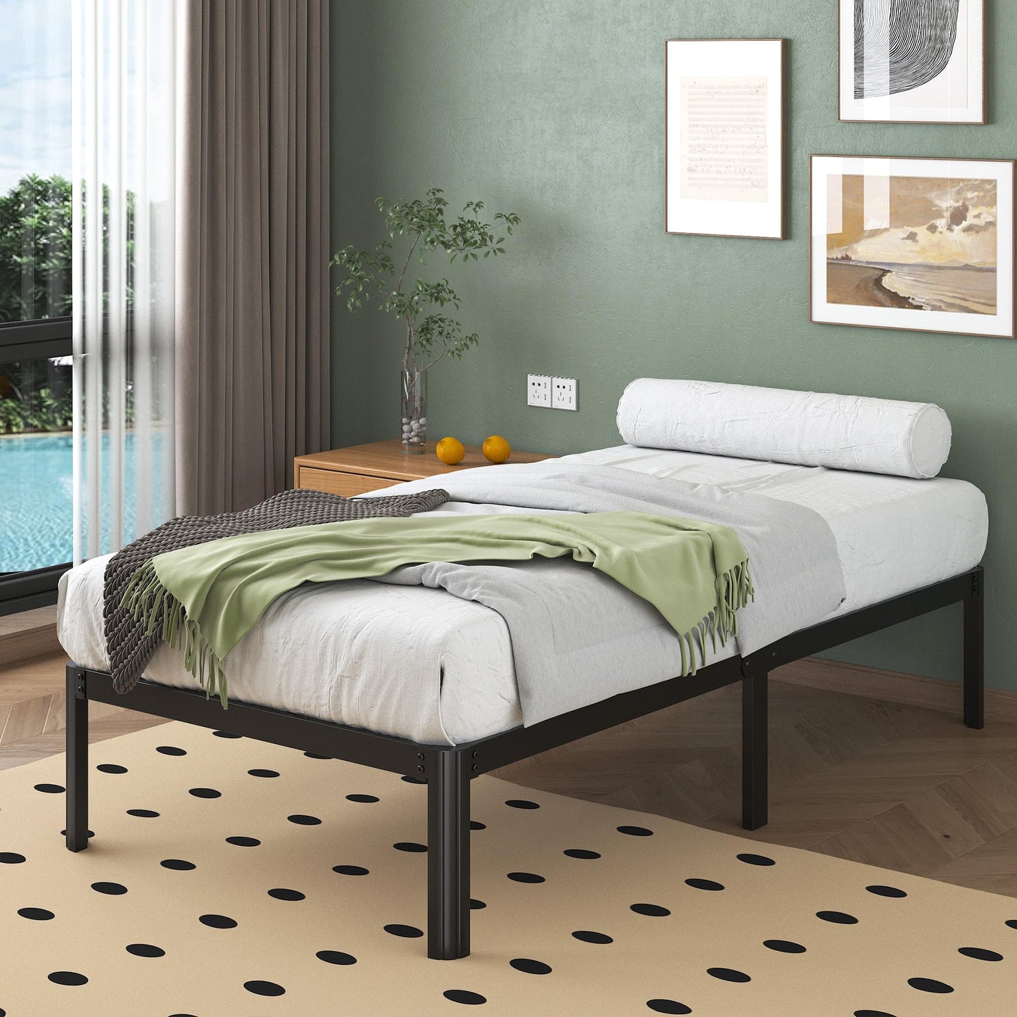Lutown-Teen 30.5 cm High European Single Bed Frame 90x200 with Rounded Corners, Heavy Duty Metal Bed Frames Single 3ft with Steel Slats, Storage Space