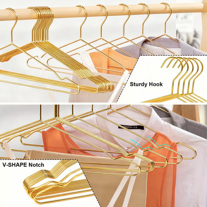 Qualsen Metal Wire Coat Hangers for Clothes, Gold 10 Pack, 42cm
