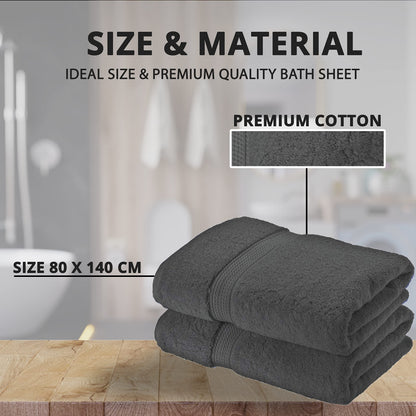 NAUSHA 2 x Super Large Bath Sheets Towels (80 x 140cm) 100% Egyptian Cotton 600 GSM (Charcoal Grey)