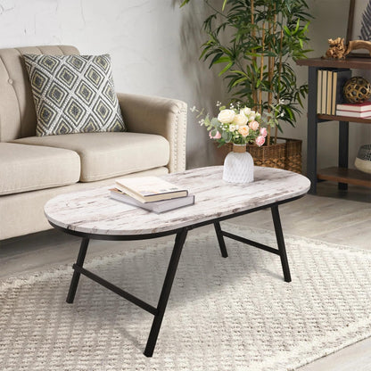 FEUFOAM Folding Small Coffee Table Wood Low Coffee Tables with Metal Legs Portable Oval Center Table Rustic Farmhouse Furniture for Living Room Small