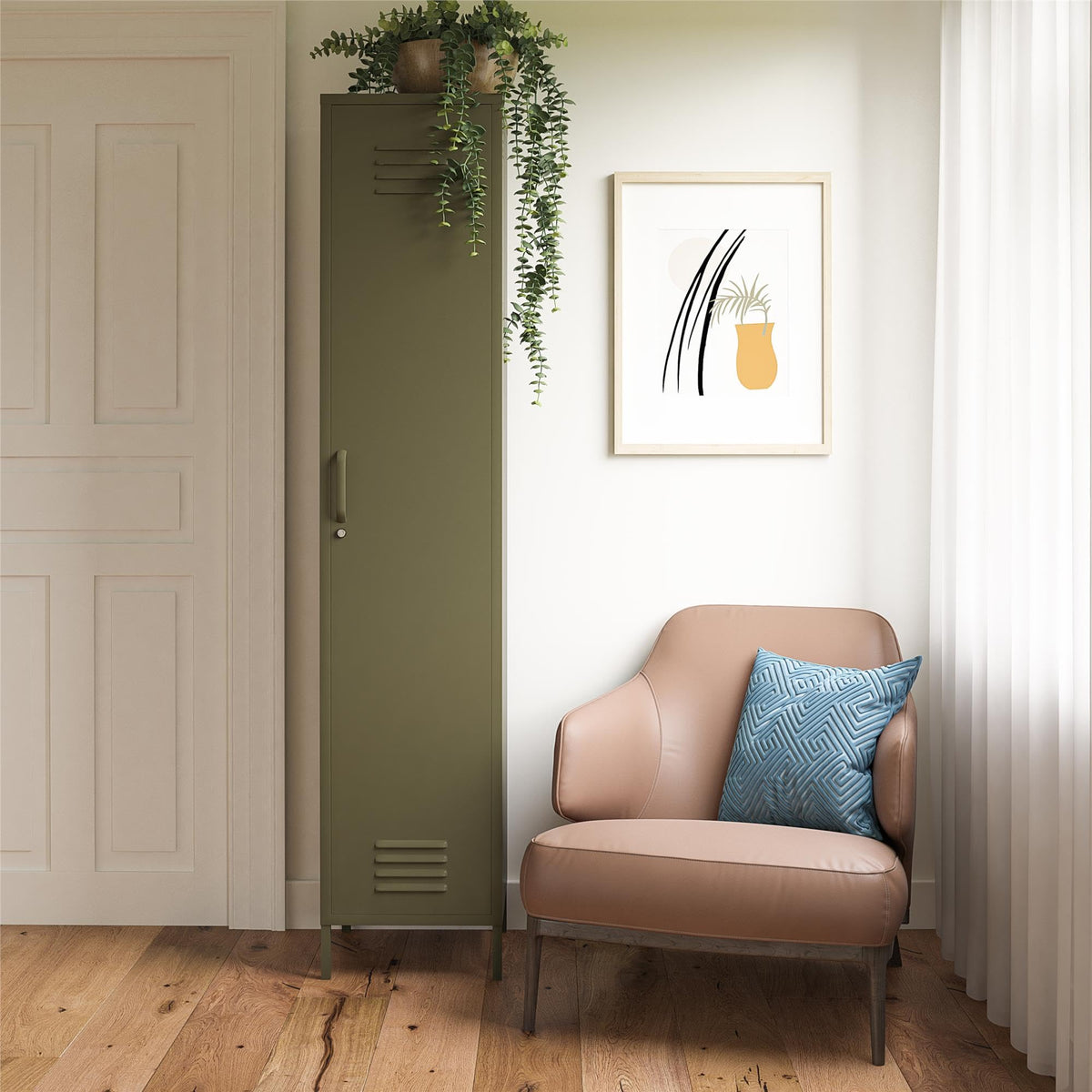 DHP Furniture Bradford Single Metal Storage Cabinet Olive Green