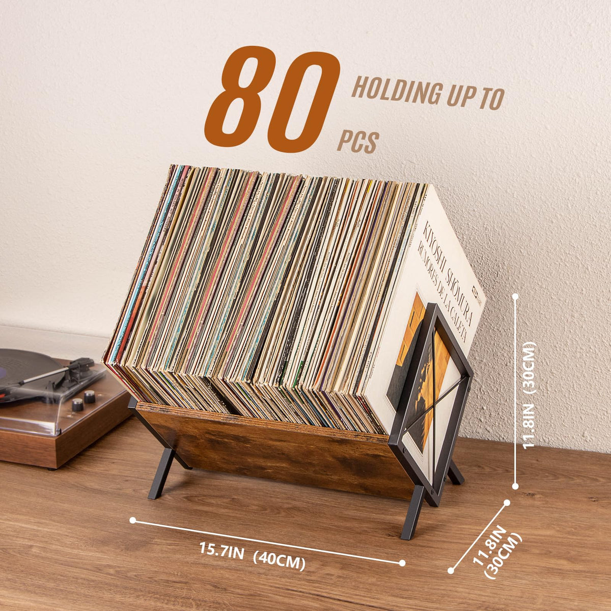 PUERSI Vinyl Record Storage Rack, 1 Tier 80 LP Record Storage Holder