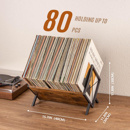 PUERSI Vinyl Record Storage Rack, 1 Tier 80 LP Record Storage Holder