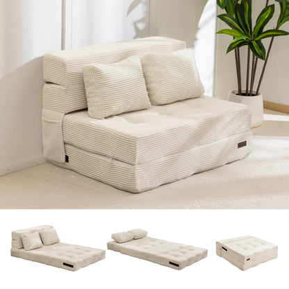 MAXYOYO Folding Foam Sofa Bed, Tri-Fold Mattress with 2 Pillows, Convertible Sofa Chair Futon Z Bed with 15cm Thincken Foam
