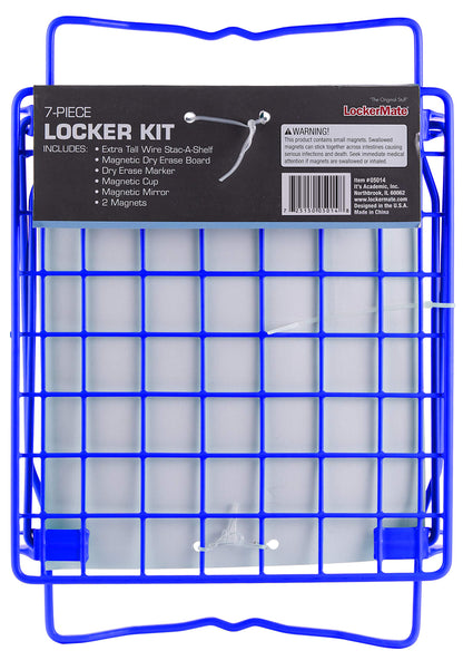 Lockermate Stac-A-Shelf Locker Shelf, Stackable Organizer, Extra Tall, Fits Standard Size School Lockers, Blue