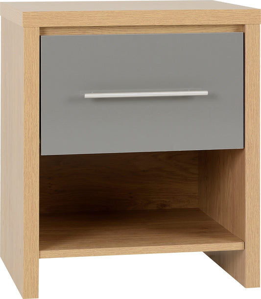 Seconique Seville 1 Drawer Bedside in Grey Gloss/Light Oak Effect Veneer