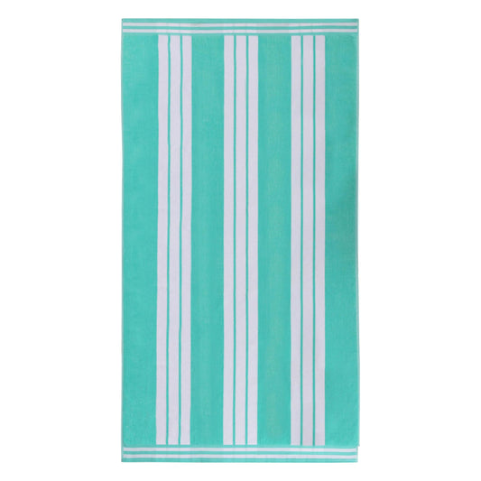Superior Collection Combed Cotton Luxurious Jacquard Beach Towels, Mint Cabana Stripe, Oversized