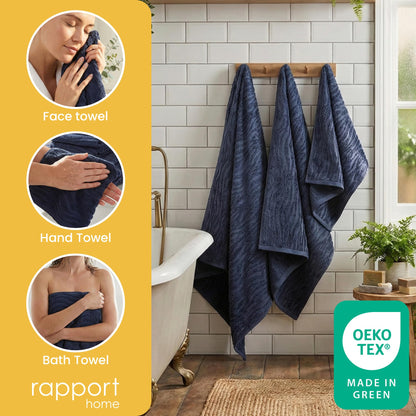 Rapport Home Safari 6-Piece Towel Bale | Bale Midnight Blue | Luxurious 100% Cotton 500gsm Bathroom Set