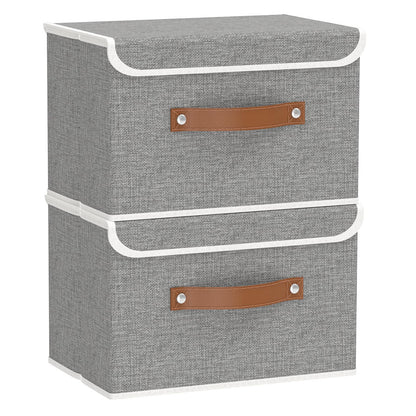OUTBROS Fabric Storage Boxes with lids, Bins 33x23x20cm (Grey, 2-Pack)