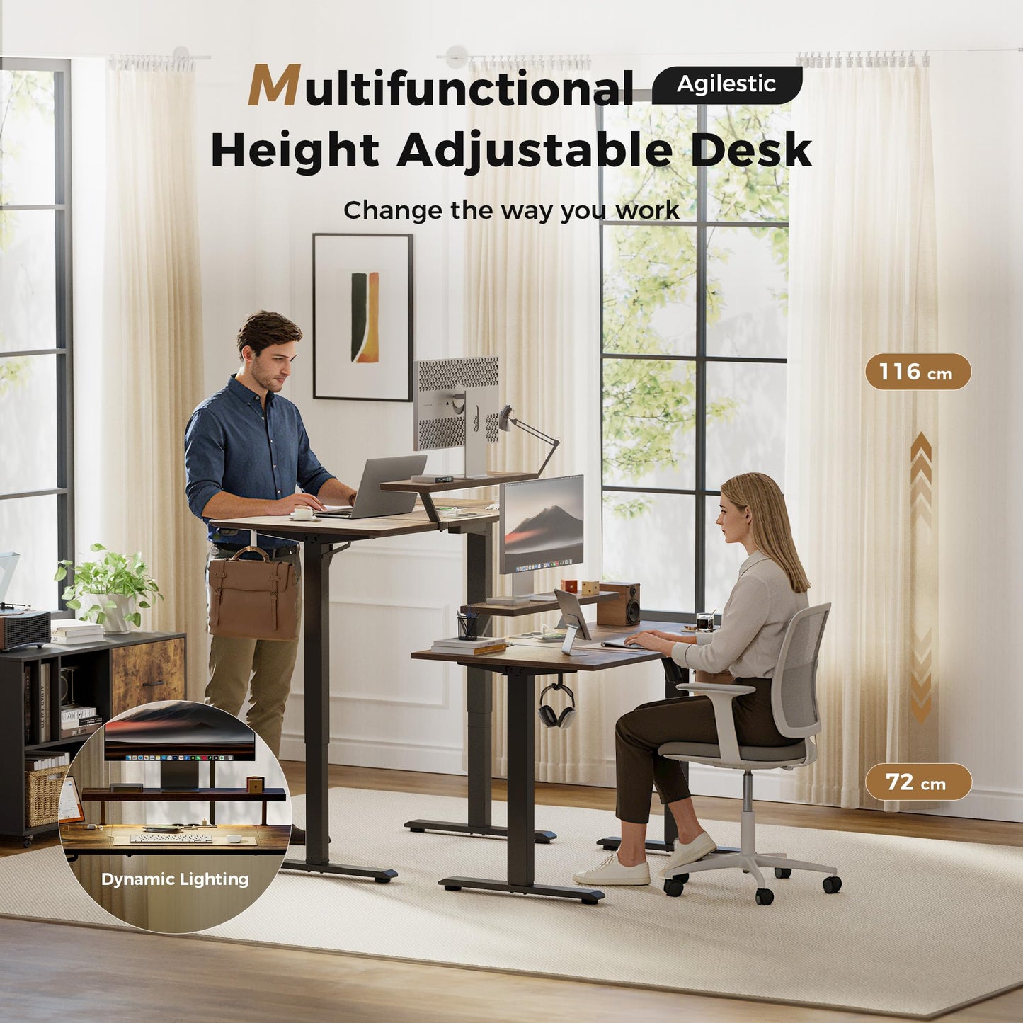 Agilestic Electric Standing Desk, Led & Plug, Movable Monitorstand, 160x60