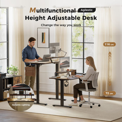 Agilestic Electric Standing Desk, Led & Plug, Movable Monitorstand, 120x60