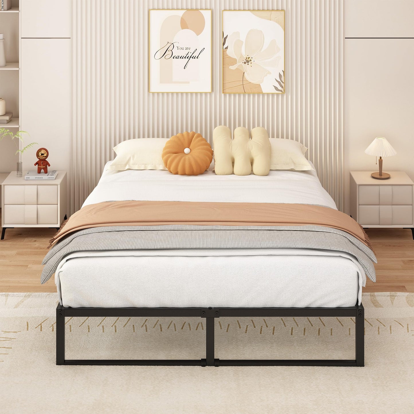 Yicensen Double Bed Frame 135x190 cm Metal Platform Bed Double, Noise Free