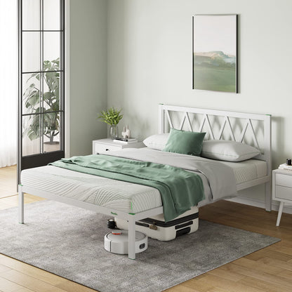 Novilla 30.5cm Metal Double Bed Frame, 4FT Platform Bed Frame with Headboard, Engineered Wood Slat Support, Solid Support Leg, Underbed Storage Space