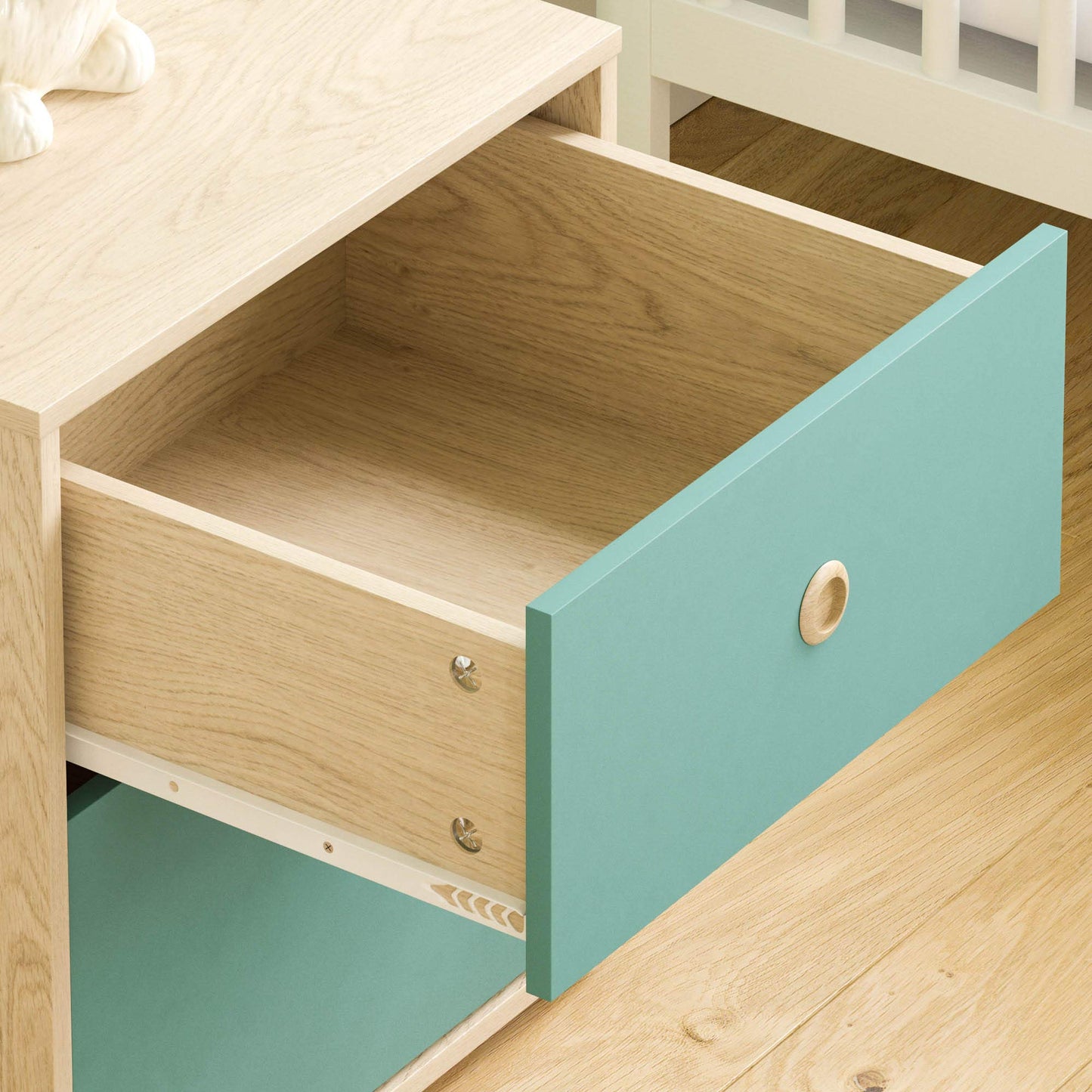 Junior Vida Neptune 2 Drawer Bedside Table Cabinet Chest of Drawers Bedroom Storage Children's Kids Furniture (Blue & Oak)