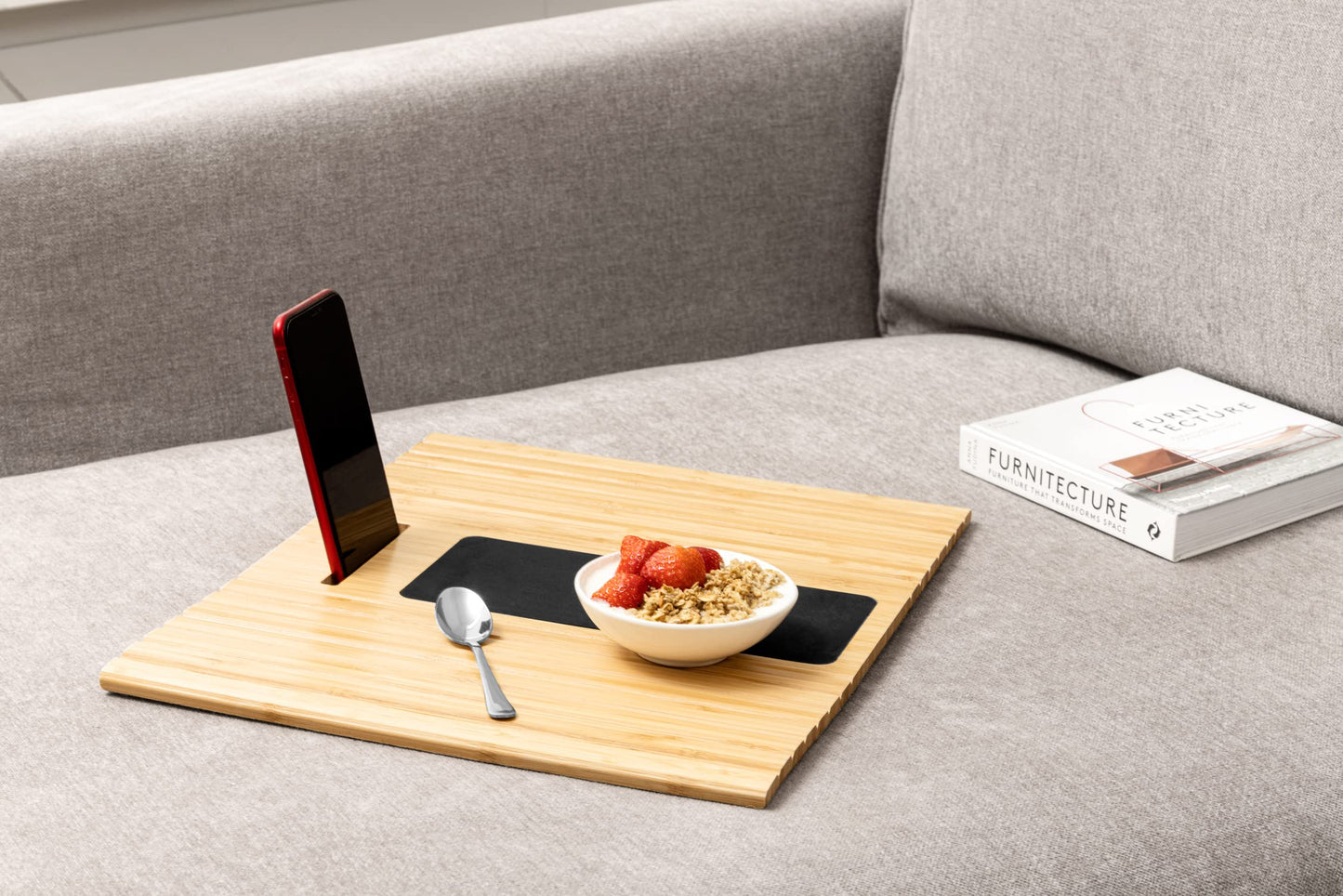 Bamboo Sofa Arm Tray – Anti-Slip, Flexible Sofa Arm Table for All Armrests – Durable Couch Tray with Elegant Design, Natural Color