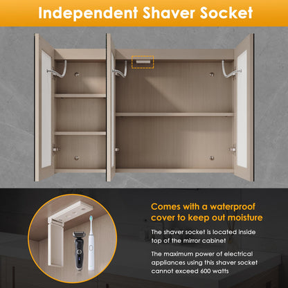 ELEGANT LED Bathroom Mirror Cabinet with Shaver Socket, Beige, 900x600mm