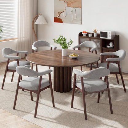 MALOL Wooden Dining Chairs Set of 6, Fabric Chairs for Dining Room with Armrest, Upholstered Kitchen Chairs with Curved Back and Wood Legs for Dining